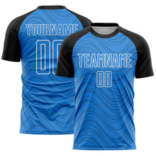 Загрузить изображение в средство просмотра галереи, Custom Powder Blue Black-White Wavy Lines Sports Sublimation Soccer Uniform Jersey