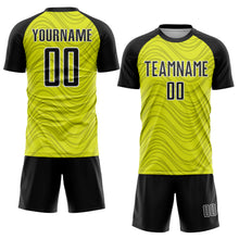 Загрузить изображение в средство просмотра галереи, Custom Neon Yellow Black-White Wavy Lines Sports Sublimation Soccer Uniform Jersey
