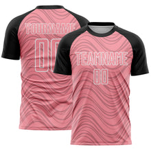 Загрузить изображение в средство просмотра галереи, Custom Medium Pink Black-White Wavy Lines Sports Sublimation Soccer Uniform Jersey