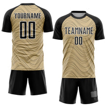 Загрузить изображение в средство просмотра галереи, Custom Vegas Gold Black-White Wavy Lines Sports Sublimation Soccer Uniform Jersey
