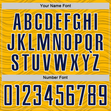 Laden Sie das Bild in den Galerie-Viewer, Custom Gold Navy-White Wavy Lines Sports Sublimation Soccer Uniform Jersey