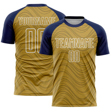 Загрузить изображение в средство просмотра галереи, Custom Old Gold Navy-White Wavy Lines Sports Sublimation Soccer Uniform Jersey
