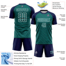 Загрузить изображение в средство просмотра галереи, Custom Teal Navy-White Wavy Lines Sports Sublimation Soccer Uniform Jersey