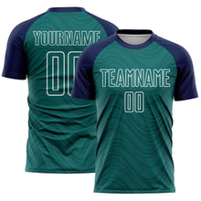 Загрузить изображение в средство просмотра галереи, Custom Teal Navy-White Wavy Lines Sports Sublimation Soccer Uniform Jersey
