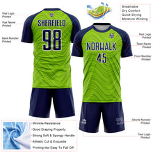 Загрузить изображение в средство просмотра галереи, Custom Neon Green Navy-White Wavy Lines Sports Sublimation Soccer Uniform Jersey