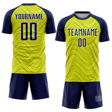 Загрузить изображение в средство просмотра галереи, Custom Neon Yellow Navy-White Wavy Lines Sports Sublimation Soccer Uniform Jersey
