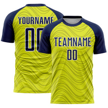 Загрузить изображение в средство просмотра галереи, Custom Neon Yellow Navy-White Wavy Lines Sports Sublimation Soccer Uniform Jersey