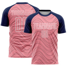Загрузить изображение в средство просмотра галереи, Custom Medium Pink Navy-White Wavy Lines Sports Sublimation Soccer Uniform Jersey