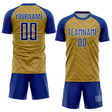 Загрузить изображение в средство просмотра галереи, Custom Old Gold Royal-White Wavy Lines Sports Sublimation Soccer Uniform Jersey