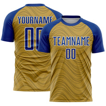 Загрузить изображение в средство просмотра галереи, Custom Old Gold Royal-White Wavy Lines Sports Sublimation Soccer Uniform Jersey