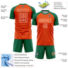 Загрузить изображение в средство просмотра галереи, Custom Orange Kelly Green-White Wavy Lines Sports Sublimation Soccer Uniform Jersey