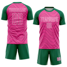 Загрузить изображение в средство просмотра галереи, Custom Pink Kelly Green-White Wavy Lines Sports Sublimation Soccer Uniform Jersey