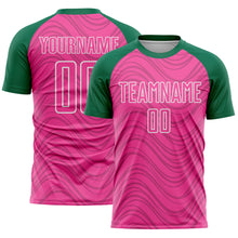 Загрузить изображение в средство просмотра галереи, Custom Pink Kelly Green-White Wavy Lines Sports Sublimation Soccer Uniform Jersey