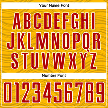 Laden Sie das Bild in den Galerie-Viewer, Custom Gold Red-White Wavy Lines Sports Sublimation Soccer Uniform Jersey