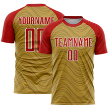 Загрузить изображение в средство просмотра галереи, Custom Old Gold Red-White Wavy Lines Sports Sublimation Soccer Uniform Jersey
