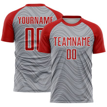 Загрузить изображение в средство просмотра галереи, Custom Gray Red-White Wavy Lines Sports Sublimation Soccer Uniform Jersey
