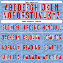 Laden Sie das Bild in den Galerie-Viewer, Custom Light Blue Red-White Wavy Lines Sports Sublimation Soccer Uniform Jersey