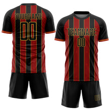 Load image into Gallery viewer, Custom Black Red-Old Gold Pinstripe Line Sports Sublimation Soccer Uniform Jersey
