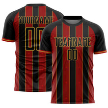 Load image into Gallery viewer, Custom Black Red-Old Gold Pinstripe Line Sports Sublimation Soccer Uniform Jersey