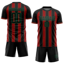 Load image into Gallery viewer, Custom Black Red-Kelly Green Pinstripe Line Sports Sublimation Soccer Uniform Jersey