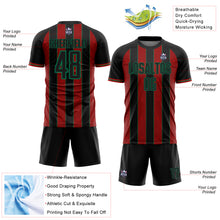 Load image into Gallery viewer, Custom Black Red-Kelly Green Pinstripe Line Sports Sublimation Soccer Uniform Jersey