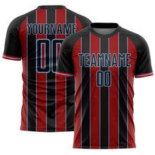 Load image into Gallery viewer, Custom Black Red-Light Blue Pinstripe Line Sports Sublimation Soccer Uniform Jersey