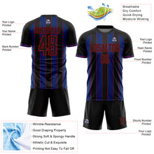 Load image into Gallery viewer, Custom Black Royal-Red Pinstripe Line Sports Sublimation Soccer Uniform Jersey