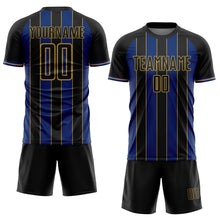 Load image into Gallery viewer, Custom Black Royal-Old Gold Pinstripe Line Sports Sublimation Soccer Uniform Jersey