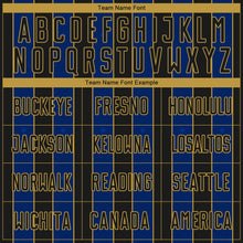 Load image into Gallery viewer, Custom Black Royal-Old Gold Pinstripe Line Sports Sublimation Soccer Uniform Jersey