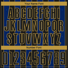 Load image into Gallery viewer, Custom Black Royal-Old Gold Pinstripe Line Sports Sublimation Soccer Uniform Jersey