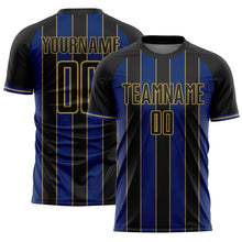 Load image into Gallery viewer, Custom Black Royal-Old Gold Pinstripe Line Sports Sublimation Soccer Uniform Jersey