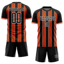 Load image into Gallery viewer, Custom Black Orange-White Pinstripe Line Sports Sublimation Soccer Uniform Jersey
