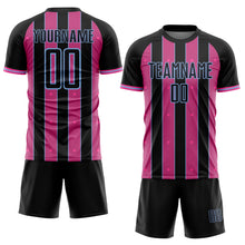 Load image into Gallery viewer, Custom Black Pink-Light Blue Pinstripe Line Sports Sublimation Soccer Uniform Jersey