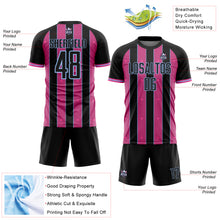Load image into Gallery viewer, Custom Black Pink-Light Blue Pinstripe Line Sports Sublimation Soccer Uniform Jersey