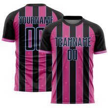 Load image into Gallery viewer, Custom Black Pink-Light Blue Pinstripe Line Sports Sublimation Soccer Uniform Jersey