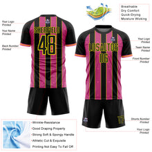 Load image into Gallery viewer, Custom Black Pink-Light Yellow Pinstripe Line Sports Sublimation Soccer Uniform Jersey