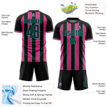 Load image into Gallery viewer, Custom Black Pink-Aqua Pinstripe Line Sports Sublimation Soccer Uniform Jersey