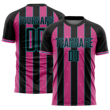 Load image into Gallery viewer, Custom Black Pink-Teal Pinstripe Line Sports Sublimation Soccer Uniform Jersey