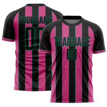 Load image into Gallery viewer, Custom Black Pink-Kelly Green Pinstripe Line Sports Sublimation Soccer Uniform Jersey