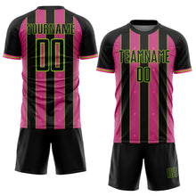 Load image into Gallery viewer, Custom Black Pink-Neon Green Pinstripe Line Sports Sublimation Soccer Uniform Jersey