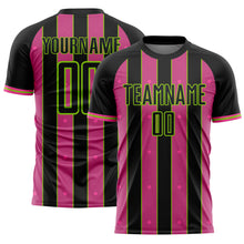 Load image into Gallery viewer, Custom Black Pink-Neon Green Pinstripe Line Sports Sublimation Soccer Uniform Jersey
