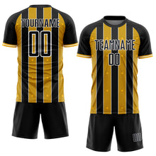 Load image into Gallery viewer, Custom Black Gold-White Pinstripe Line Sports Sublimation Soccer Uniform Jersey