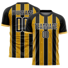 Load image into Gallery viewer, Custom Black Gold-White Pinstripe Line Sports Sublimation Soccer Uniform Jersey