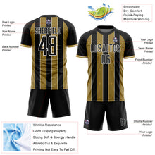 Load image into Gallery viewer, Custom Black Old Gold-White Pinstripe Line Sports Sublimation Soccer Uniform Jersey