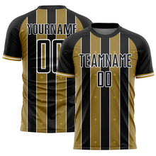 Load image into Gallery viewer, Custom Black Old Gold-White Pinstripe Line Sports Sublimation Soccer Uniform Jersey
