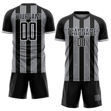 Load image into Gallery viewer, Custom Black Gray-White Pinstripe Line Sports Sublimation Soccer Uniform Jersey