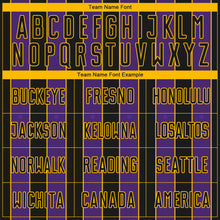 Load image into Gallery viewer, Custom Black Purple-Gold Pinstripe Line Sports Sublimation Soccer Uniform Jersey