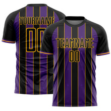 Load image into Gallery viewer, Custom Black Purple-Gold Pinstripe Line Sports Sublimation Soccer Uniform Jersey