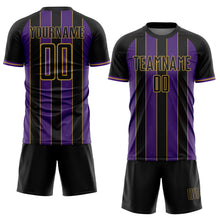 Load image into Gallery viewer, Custom Black Purple-Old Gold Pinstripe Line Sports Sublimation Soccer Uniform Jersey