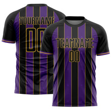 Load image into Gallery viewer, Custom Black Purple-Old Gold Pinstripe Line Sports Sublimation Soccer Uniform Jersey